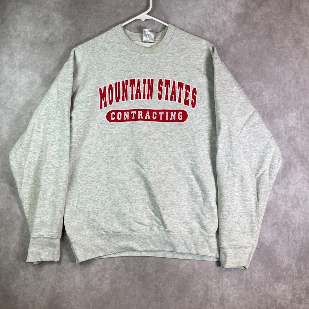VINTAGE Mountain States Contracting Sweatshirt Adult Large Gray Pullover USA 80s